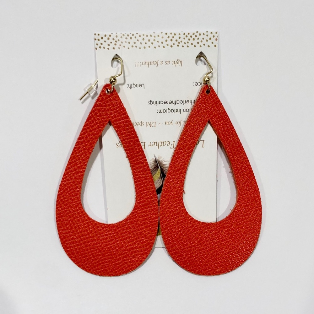 Leather Feather Earrings Burnt Orange Color